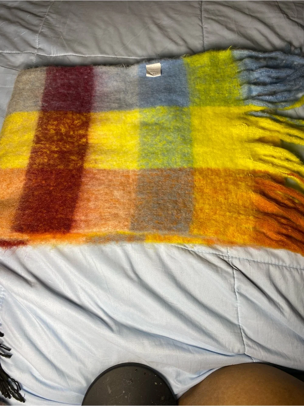 Wander Checkered Throw Blanket in Yellow, Blue & Green with Coral Accents